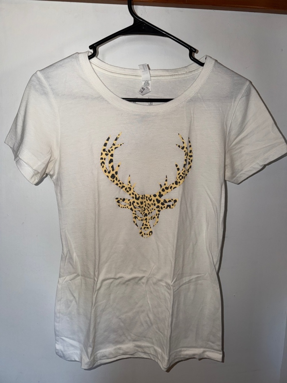 Women’s White Short-Sleeve Tee with Leopard Antler Graphic
